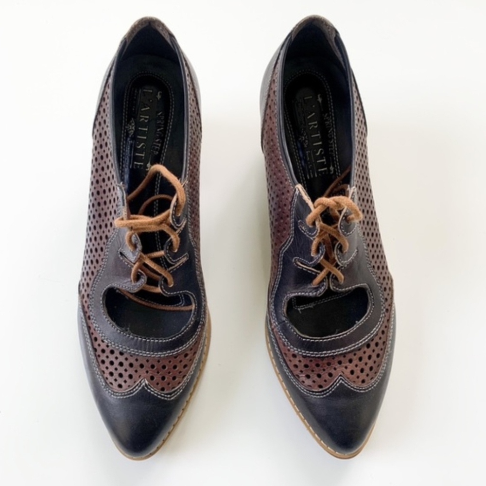 Navy Oxford Wing Tip Heel Loafer Bootie 36 L'Artiste Spring Step Gabriel